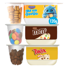 Danone M&M's, Twix, af en toetje of Danio duo